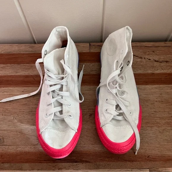 Converse All Star high top kids shoes with pink to blue gradient souls, size 3 - Picture 2 of 6